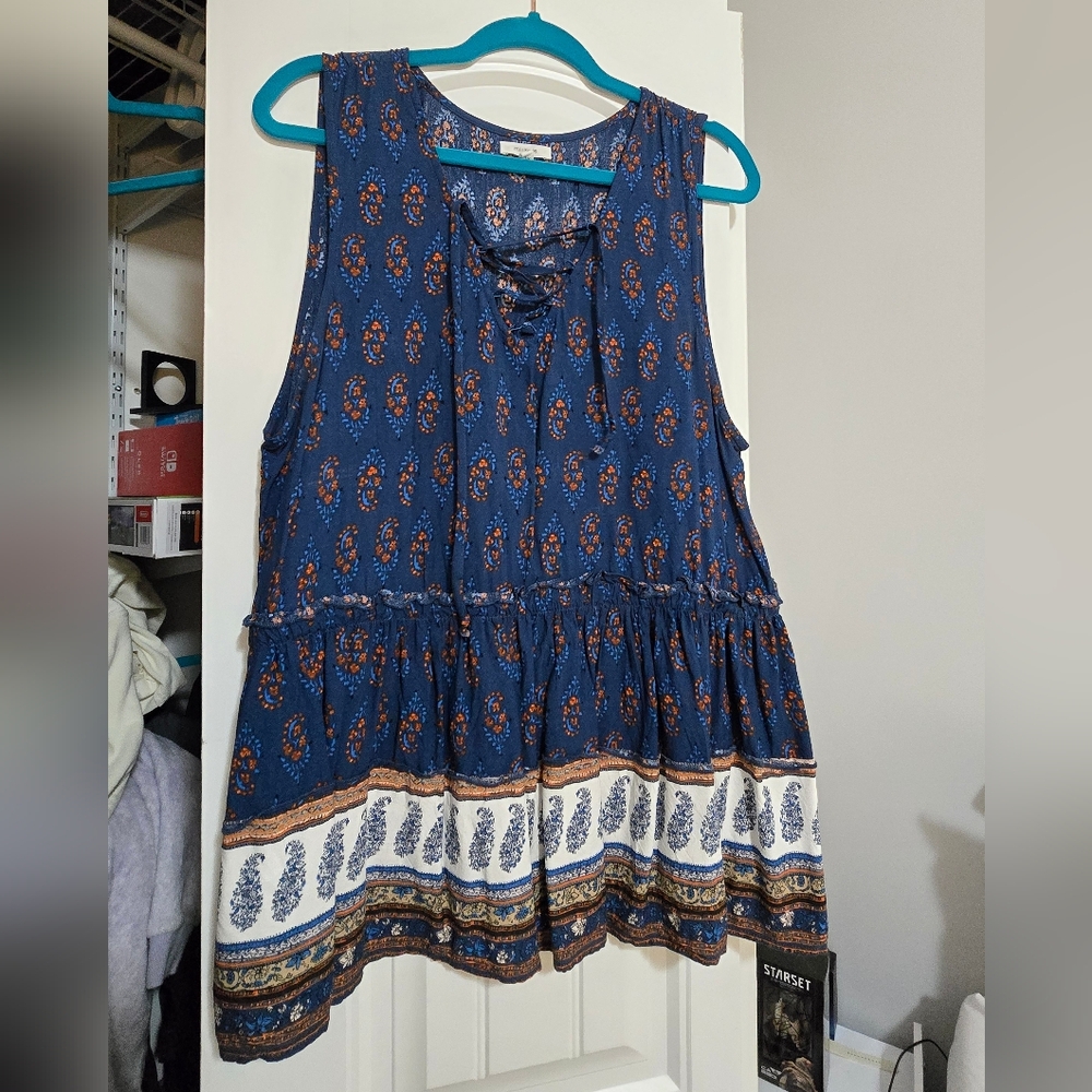 Maurices Navy and Orange Patterned Tank Top